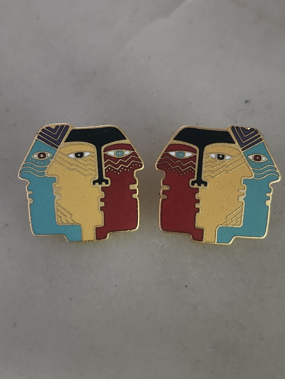 Vtg Laurel Burch Cloisonne Enamel Earrings "The Art Of Human Being" Collection